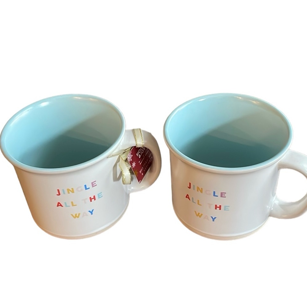 Holly & Joy Coffee Tea Cocoa Mugs Set 2 Pc Holiday Jingle All The Way NEW Noel